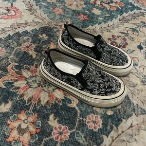 Black and White Floral Slip-On Shoes